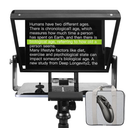 Picture of GEIMRSY 7.5-inch Portable teleprompter for use with Mobile Phones and DV, Suitable for Laptap and DSLR Cameras, Comes with Remote Control and apps