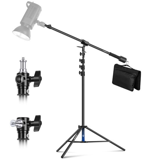 Picture of NEEWER Air Cushioned Aluminum Light Stand, 9.8ft/3m Adjustable Photography Stand with Boom Arm, Counterweight, Sandbag, 1/4" Screw for Softbox, Studio Flash, Umbrella, Ring Light, Max Load 5kg