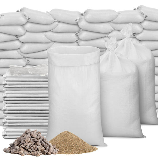 Picture of Wowangce 300 Pcs White Sand Bags with Ties 16 x 26 Inch Empty Sandbags Heavy Duty Sand Bags Woven Polypropylene Sand Bags Bulk for Outdoor Flood Protection Emergency Hurricane Flooding Season Supplies