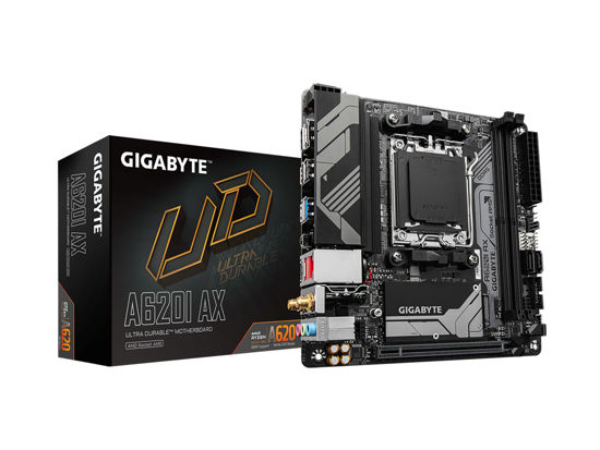 Picture of GIGABYTE A620I AX (AM5/ LGA 1718/ AMD/ A620/ Mini-ITX/ 5-Year Warranty/ DDR5/ Single M.2/ PCIe 4.0/ USB 3.2 Gen1 Type-C/Realtek Wi-Fi 6E/ Realtek 2.5GbE/ Q-Flash Plus/PCIe EZ-Latch/Motherboard)