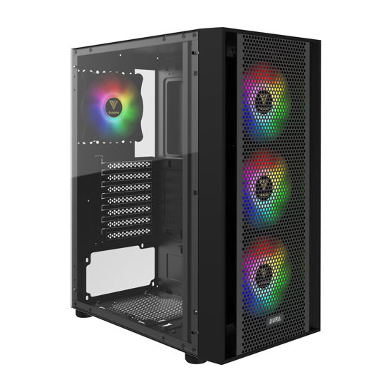 Picture of GAMDIAS ATX Mid Tower Gaming Computer PC Case with Side Tempered Glass, 4X 120mm ARGB Case Fans and Sync with 5V RGB Motherboard and Excellent Airflow