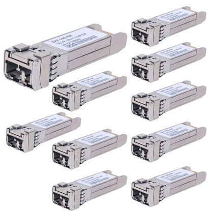 Picture of 10Pack 10GBase-SR SFP+ Transceiver, SFP Multi-mode LC Module, 10G 850nm MMF up to 300 Meters, Compatible with Cisco SFP-10G-SR,Meraki MA-SFP-10GB-SR,Ubiquiti UF-MM-10G,Mikrotik,Netgear,D-Link and More