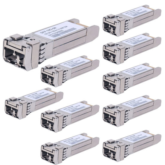 Picture of 10Pack 10GBase-SR SFP+ Transceiver, SFP Multi-mode LC Module, 10G 850nm MMF up to 300 Meters, Compatible with Cisco SFP-10G-SR,Meraki MA-SFP-10GB-SR,Ubiquiti UF-MM-10G,Mikrotik,Netgear,D-Link and More