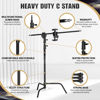 Picture of LOMTAP C Stand Light Stand Stainless Metal Photography Kit - Heavy Duty 10.8ft/330cm Vertical Pole, 4.2ft/128cm Boom Arm, Adjustable Base, Water Sandbag, 2 Grip Heads, 3 Clips for Softbox, Reflector