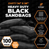 Picture of Heavy Duty Woven Polypropylene Sand Bags for Flooding, 14" x 26" 100 lb Weight Limit, Military Grade Reusable Refillable Sand Bag for Hurricane Flood Protection - Empty Sandbags, Black, Bundle of 100