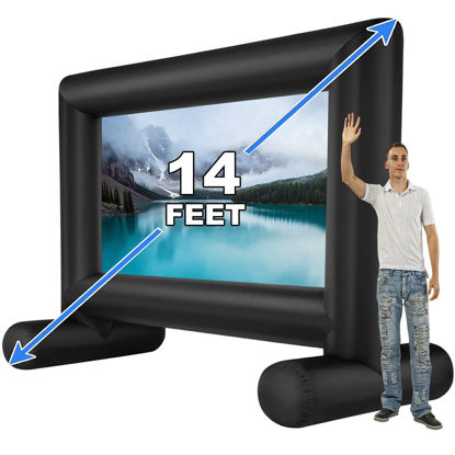 Picture of QILEBA 14 FT Inflatable Projector Movie Screen for Outside, Blow up Projector Screen Front/Rear Projection for Backyard Movie Night Outdoor Party