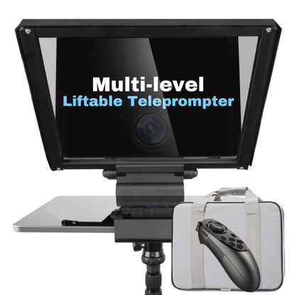 Picture of GEIMRSY i7 /12-inch teleprompter with Remote Control, Adjustable Camera mounting Platform Aluminium for 12.9-inch Tablets, rotatable Tempered Optical Glass, Carrying case Included.