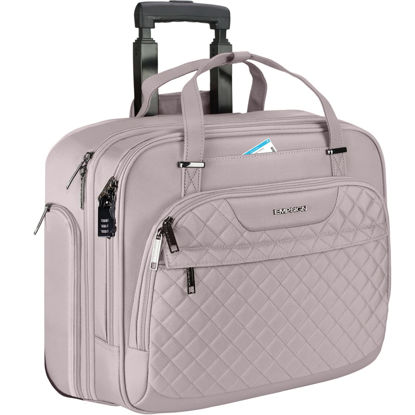 Picture of EMPSIGN Rolling Laptop Bag Women with Wheels, Rolling Briefcase for Women Fits Up to 15.6 Inch Laptop Briefcase on Wheels, Water-Repellent Overnight Rolling Computer Bag with RFID Pockets, Grey Pink