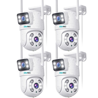 Picture of SOVMIKU WiFi Security Camera, 【Dual Lens】 4PCS 2.4G WiFi Pan Tilt Camera Outdoor, IP65 Waterproof, Motion Tracking, Color Night Version, Plug-in Cable, No-Monthly Fees, 24/7 Record