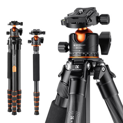 Picture of K&F Concept 62-inch Carbon Fiber Camera Tripod,Portable Compact Tripods with Detachable Monopod,360° Metal Ball Head 15KG/33lbs Load Capacity with Quick Release Plate for Travel and Work A255C2+BH-35L