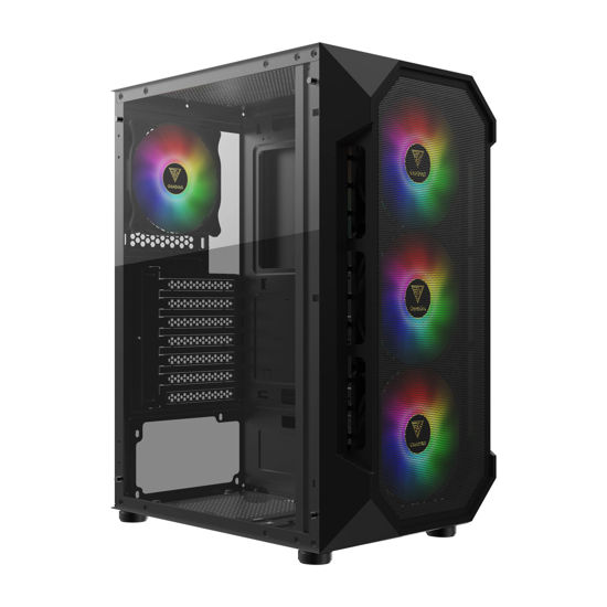 Picture of GAMDIAS ATX Mid Tower Gaming Computer PC Case with Side Tempered Glass, 4X 120mm ARGB Case Fans and Sync with 5V RGB Motherboard