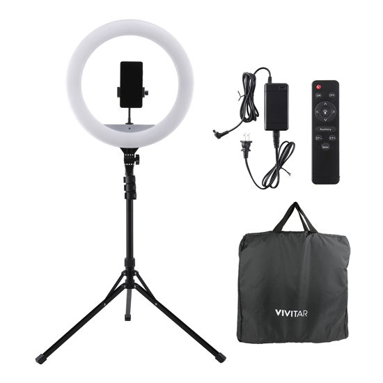 Picture of Vivitar LED Ring Light with Stand, 18 Inch Adjustable Brightness Ring Light with Tablet Holder and Wireless Remote, Portable Lighting for Photo Studio, Makeup, Streaming, Photography