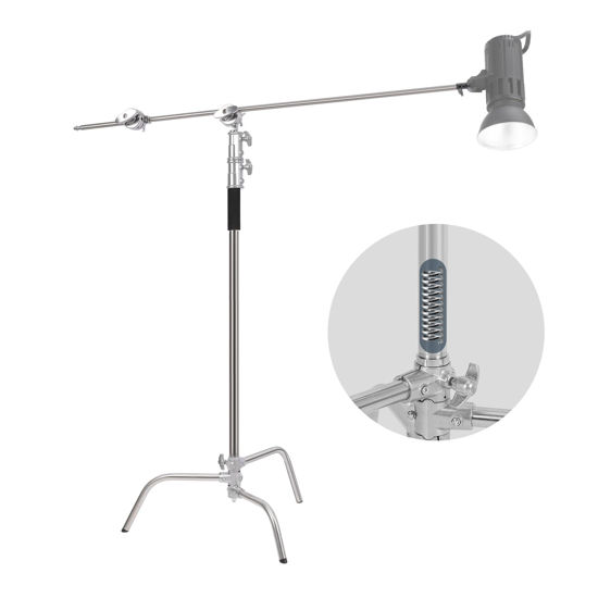 Picture of Trrose C Stand with Boom Arm - Max Height 10.82ft/330cm C Stand, 100% Stainless Steel, High Stability Photography Light Stand with Boom Arm 3.6ft/110cm for Strobe Light, Softbox, Reflector