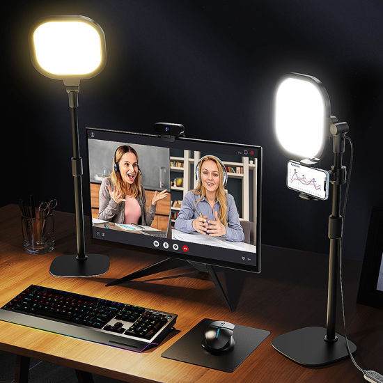 Picture of LitONES 2Pcs Desktop Video Conference Light for Zoom Meeting, Computer, Laptop, Work from Home with Nature Soft Light, Adjustable Brightness & Color Temp and Flexible Stand & Versatile Phone Holder