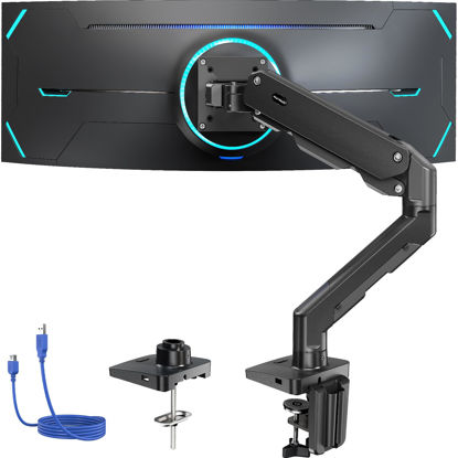 Picture of HUANUO Heavy Duty Monitor Arm for 49 inches Screens up to 35 lbs, Aluminum Ultrawide Monitor Mount for Samsung Odyssey G9 Monitor Arm, Fully Adjustable Monitor Stand for Desk, VESA 100x100mm, Black