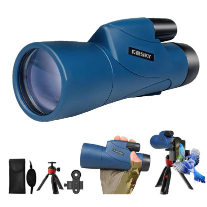 Picture of Gosky Piper Monocular Telescope, 12x55 HD Monocular for Adult with BAK4 Prism & FMC Lens, Lightweight Monocular with Smartphone Adapter Suitable for Bird Watching Hunting (Blue)