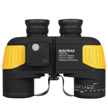 Picture of Hooway 7x50 Waterproof Fogproof Military Marine Binoculars w/Internal Rangefinder & Compass for Navigation,Boating,Fishing,and More