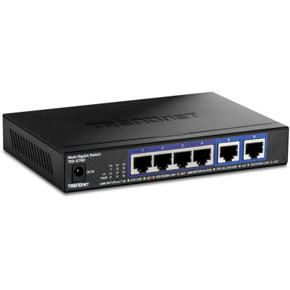 Picture of TRENDnet 6-Port 10G Switch, 4 x 2.5G RJ-45 BASE-T Ports, 2 x 10G RJ-45 Ports, 60Gbps Switching Capacity, Wall Mountable, 10 Gigabit Network Connections, Lifetime Protection, Black, TEG-S762