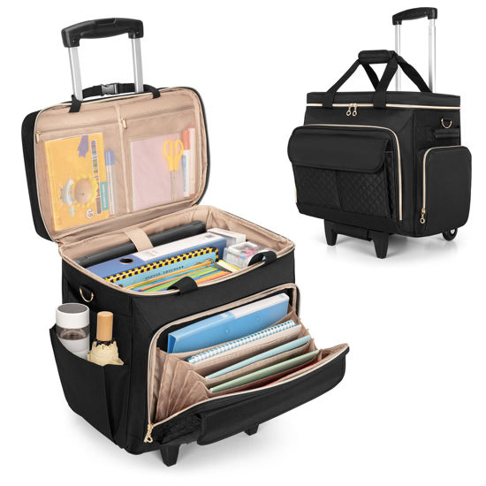 Picture of LUXJA Rolling Teacher Bag with Laptop Compartment and Detachable Dolly, Multifunctional Rolling Briefcase with Accordion File Area (Patent Pending), Black