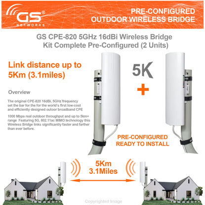 Picture of Wireless Bridge Point to Point Outdoor WiFi, Wireless Network Expansion Kit, Long Range High Speed 5G | 2 Units Bridge Kit Complete Pre-Configured - P2P 1000Mbps 5Km(2Pack)