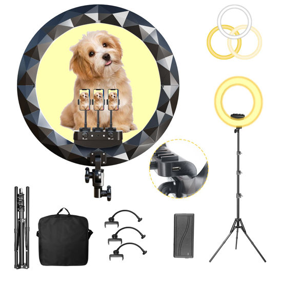 Picture of Ring Light 18 Inches, Dimmable 2700K-6500K, LED Ring Light with Adjustable Stand & Cell Phone Holder for YouTube, Live Streaming, Vlog, Video, Makeup, Selfie