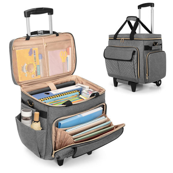 Picture of LUXJA Rolling Teacher Bag with Laptop Compartment and Detachable Dolly, Multifunctional Rolling Briefcase with Accordion File Area (Patent Pending), Gray