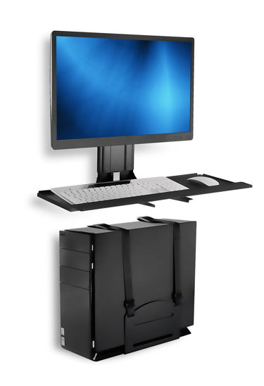 Picture of Mount-It! Monitor and Keyboard Wall Mount with CPU Holder, Height Adjustable Standing VESA Keyboard Tray, 25 Inch Wide Platform with Mouse Pad (MI-7919)