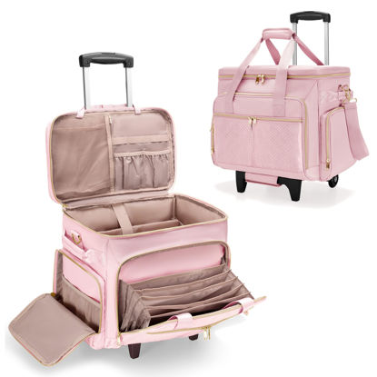 Picture of Prokva Rolling Teacher Bag with Wheels, Teacher Tote Bag with Detachable Trolley, Wheeled Teacher Bag Fits for 15.6” Laptop and Teacher Supplies, Pink (Patent Design)