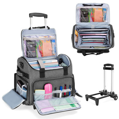 Picture of CURMIO Rolling Teacher Bag with Scalable File Organizer Compartment and Bottom Support Board, Teacher Tote Bag with Wheels for Teaching, Craft, Business Travel, Gray (Patented Design)