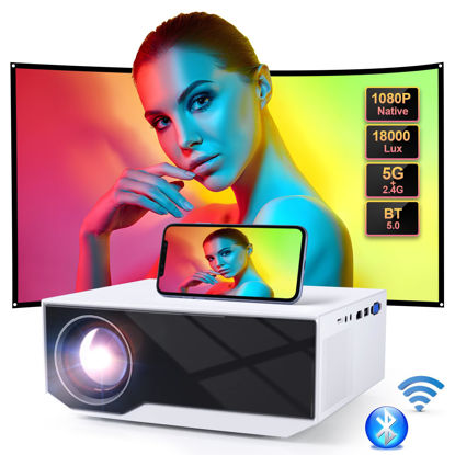 Picture of Projector with Wifi and Bluetooth, Native 1080P 18000 Lumens Mini Projector, Portable Projector Video Projector Compatible with iOS/Android/TV Stick/PS4/HDMI/PPT/USB(White)