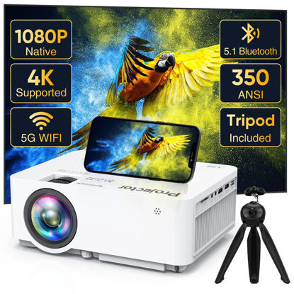 Picture of Native 1080P Projector with 5G WiFi Bluetooth (with Tripod), 4K Supported Home Projector, Portable Outdoor Projector with Max 300" Display, Movie Projector Compatible with TV Stick, HDMI, Phone