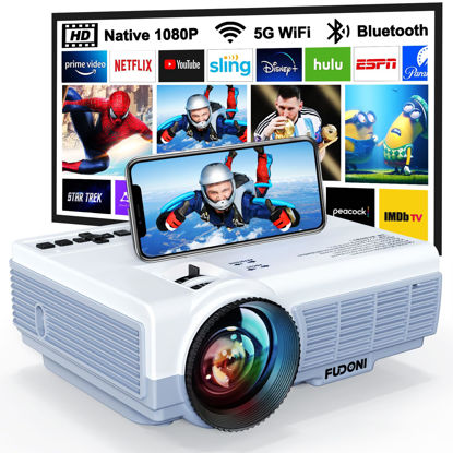 Picture of Projector with WiFi and Bluetooth, FUDONI Upgrade 5G WiFi Native 1080P 14000L 4K Supported, Portable Movie Outdoor Projector for Home Theater, Compatible with HDMI/USB/PC/TV Box/iOS and Android Phone