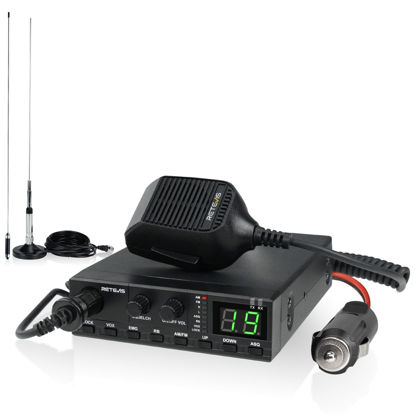 Picture of Retevis MB2 AM/FM CB Radio, Professional CB Radio Kit, with 45 Inch Magnetic Mount CB Antenna, 40 Channels, Squelch Knob, Channel 9/19, External Speaker Jack, Easy to Operate, Travel Essentials, Black