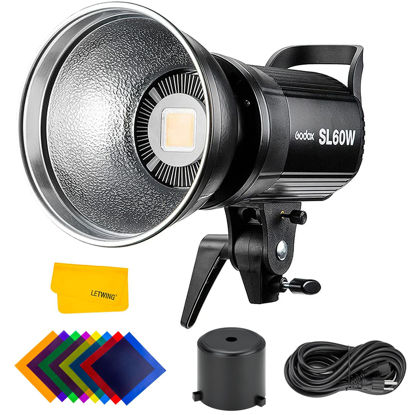 Picture of Godox SL-60W SL60W CRI95+Qa>90 5600±300K Bowens Mount LED Video Light,433MHz Grouping System,Wirelessly Adjust Brightness,for Video Recording Wedding Outdoor Shooting,W/Reflector,LETWING Color Filter