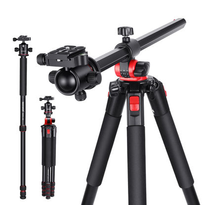 Picture of NEEWER 79 inch Camera Tripod Monopod with Center Column and Ball Head Aluminum, Arca Type QR Plate, Bag, Horizontal Tripod Overhead Camera Mount for DSLR Camera, Video Camcorder, Max Load: 33lb