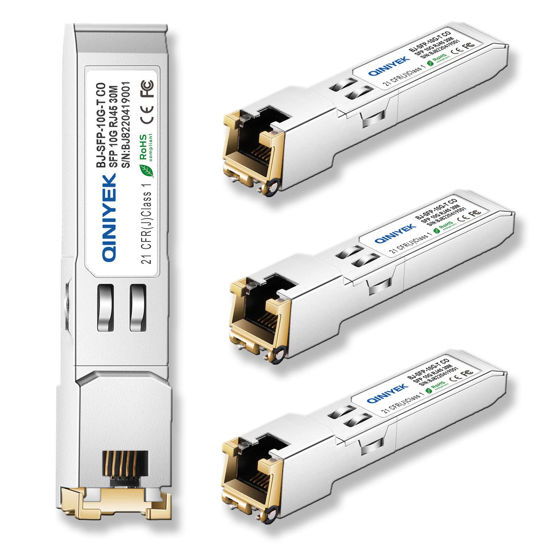 Picture of [4 Pack]1.25/2.5/5/10G SFP+ to RJ45 Transceiver, Copper SFP+ Module, Cat.6a/7, up to 30m, for Cisco SFP-10G-T-S, MikroTik S+RJ10, Ubiquiti UF-RJ45-10G, Netgear AXM765, Netgear, TP-Link, Fortinet