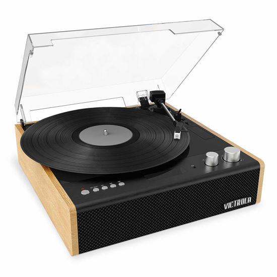 Picture of Victrola Eastwood 3-Speed Bluetooth Turntable with Built-in Speakers and Dust Cover | Upgraded Turntable Audio Sound | Bamboo (VTA-72-BAM)