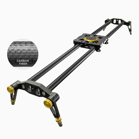 Picture of LimoStudio (Upgraded) 31.5 in Carbon Fiber Camera Slider, 80cm Dolly Track Rail, Smooth Bearing Stabilizer, Height Adjustable, Spirit Level, AGG1980