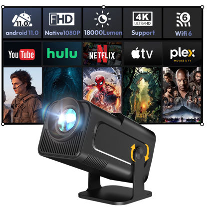 Picture of Smart Mini Projector XGODY Gimbal5 Android 11 Full HD Projector Native 1080P 4K Support 5G WiFi 6 Bluetooth 5.0 Home Movie Projector Electric Focu Auto Keystone 180 Rotating For PC/Lap/PS5 Dull Black