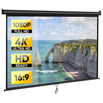 Picture of ZENY Outdoor Projector Screen Pull Down 80 Inch 16:9 HD Projection Screen, Roll Down Ceiling Projector Screen, Portable Indoor Outdoor Movie Screen