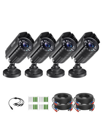 Picture of ZOSI 4 Pack 1080P 1920TVL Home Security Cameras Outdoor Indoor, Night Vision, IP66 Weatherproof 2MP Surveillance Camera, Work For 720P/1080P/5MP/4K HD-TVI,AHD,CVI analog CCTV DVR System (Black)