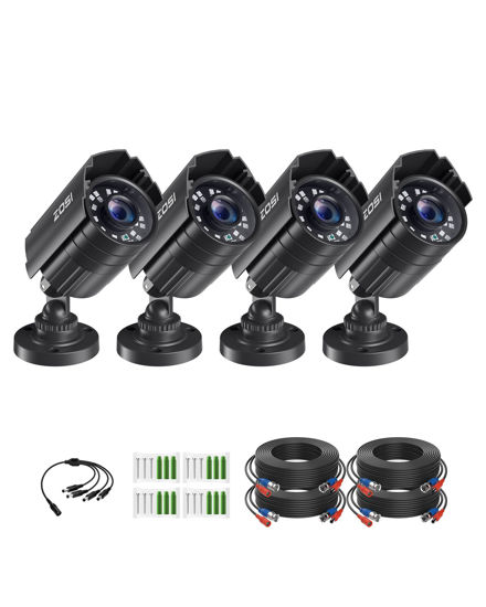 Picture of ZOSI 4 Pack 1080P 1920TVL Home Security Cameras Outdoor Indoor, Night Vision, IP66 Weatherproof 2MP Surveillance Camera, Work For 720P/1080P/5MP/4K HD-TVI,AHD,CVI analog CCTV DVR System (Black)