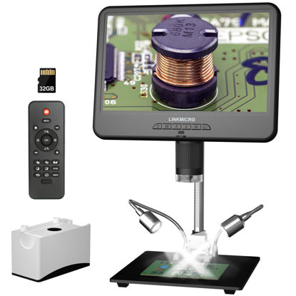 Picture of LINKMICRO LM210 10.1'' LCD Coin Digital Microscope Full View for Error Coins, Soldering Microscope Camera for Electronics Repair, 260X Adults Coin Magnifier with Lights, [12'' Microscope Stand] 32G