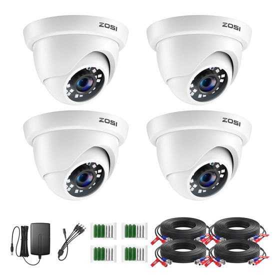 Picture of ZOSI 4 Pack 2MP 1080p HD-TVI Home Security Camera Outdoor Indoor 1920TVL, 24PCS LEDs, 80ft Night Vision, 90°View Angle, Weatherproof Surveillance CCTV Dome Camera