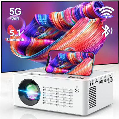 Picture of TMY 5G WiFi Projector with Bluetooth 5.1, HD Movie Projector, 1080P Supported Mini Projector, Portable Outdoor Projector, Compatible with TV Stick, Phone, Computer, HDMI, USB, AV, TF