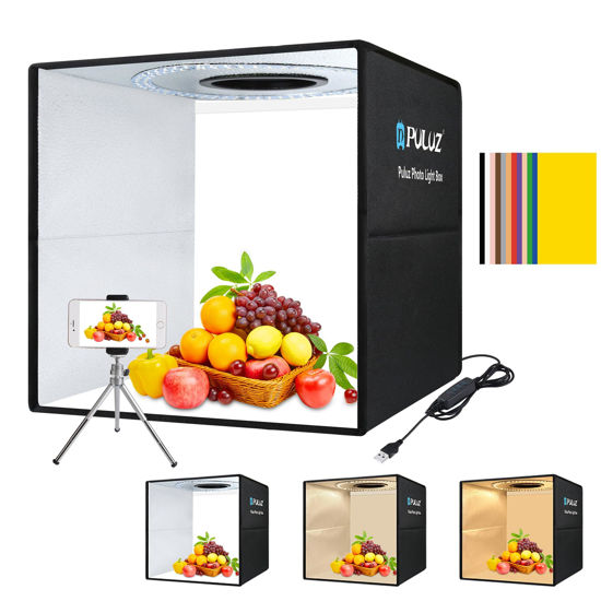 Picture of PULUZ Photo Light Box, 16" x 16" Professional Foldable Portable Studio Photography, Tri-Color Dimmable Light Shooting Tent Box with 12 Colors Backdrops & 144 LED Lights