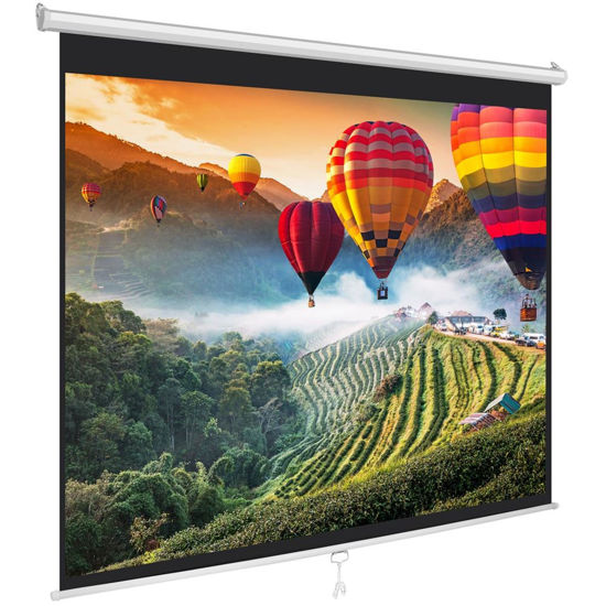 Picture of Pyle Manual Pull-Down Projector Screen - Universal 84-inch Roll-Down Retractable Manual Projection Screen w/ Auto-Locking, Adjustable Screen Height, Black Masking Border - 50.3” x 67.3” PRJSM9406