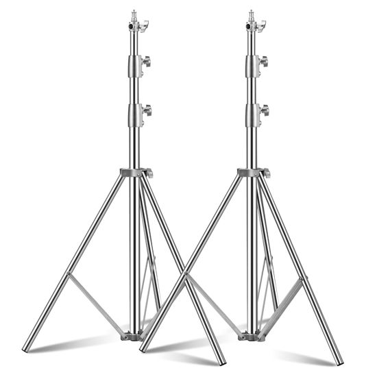 Picture of SUPON 2 Packs Stainless Steel Light Stand 110" /2.8m, Spring Cushioned Heavy Duty Tripod Stand with 1/4-inch to 3/8-inch Universal Adapter for Photography Studio Monolight Softbox Reflector Portrait