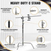 Picture of LOMTAP C Stand Light Stand Stainless Metal Photography Kit - Heavy Duty 6.8ft/210cm Vertical Pole, 2.8ft/87cm Boom Arm, Adjustable Base, Water Sandbag, 2 Grip Heads, 3 Clips for Softbox, Reflector