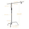 Picture of LOMTAP C Stand Light Stand Stainless Metal Photography Kit - Heavy Duty 6.8ft/210cm Vertical Pole, 2.8ft/87cm Boom Arm, Adjustable Base, Water Sandbag, 2 Grip Heads, 3 Clips for Softbox, Reflector